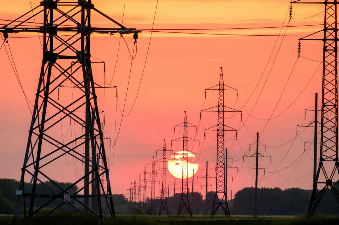 Power lines at sunset