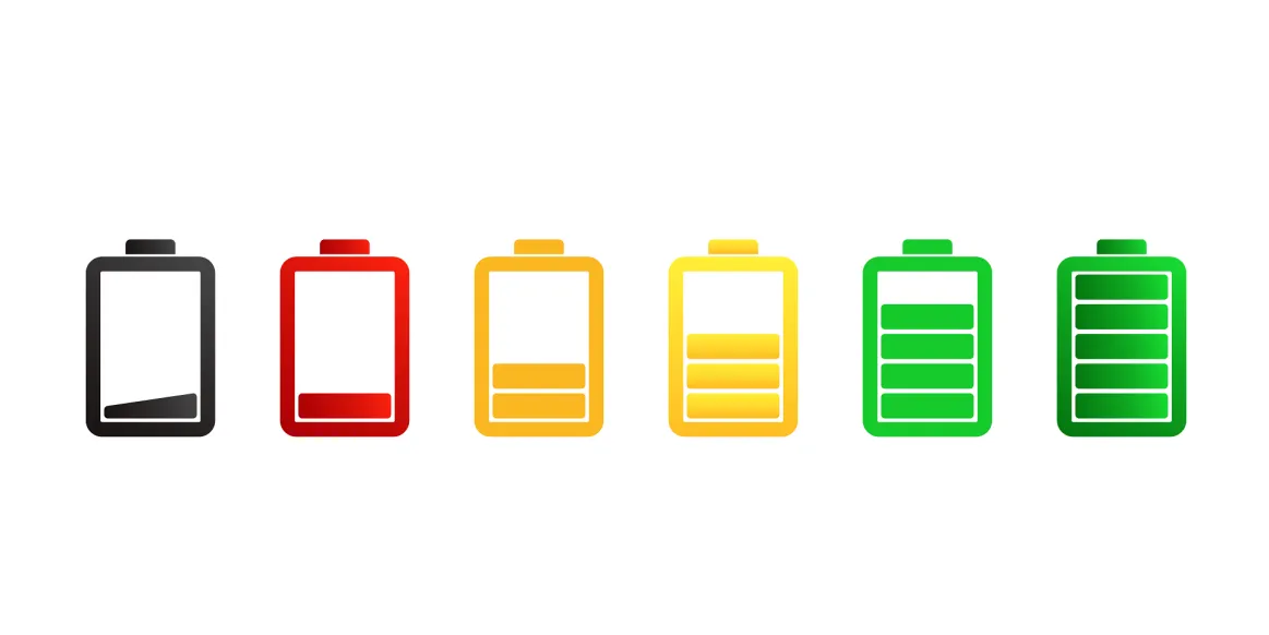 Battery charge levels from empty to full.