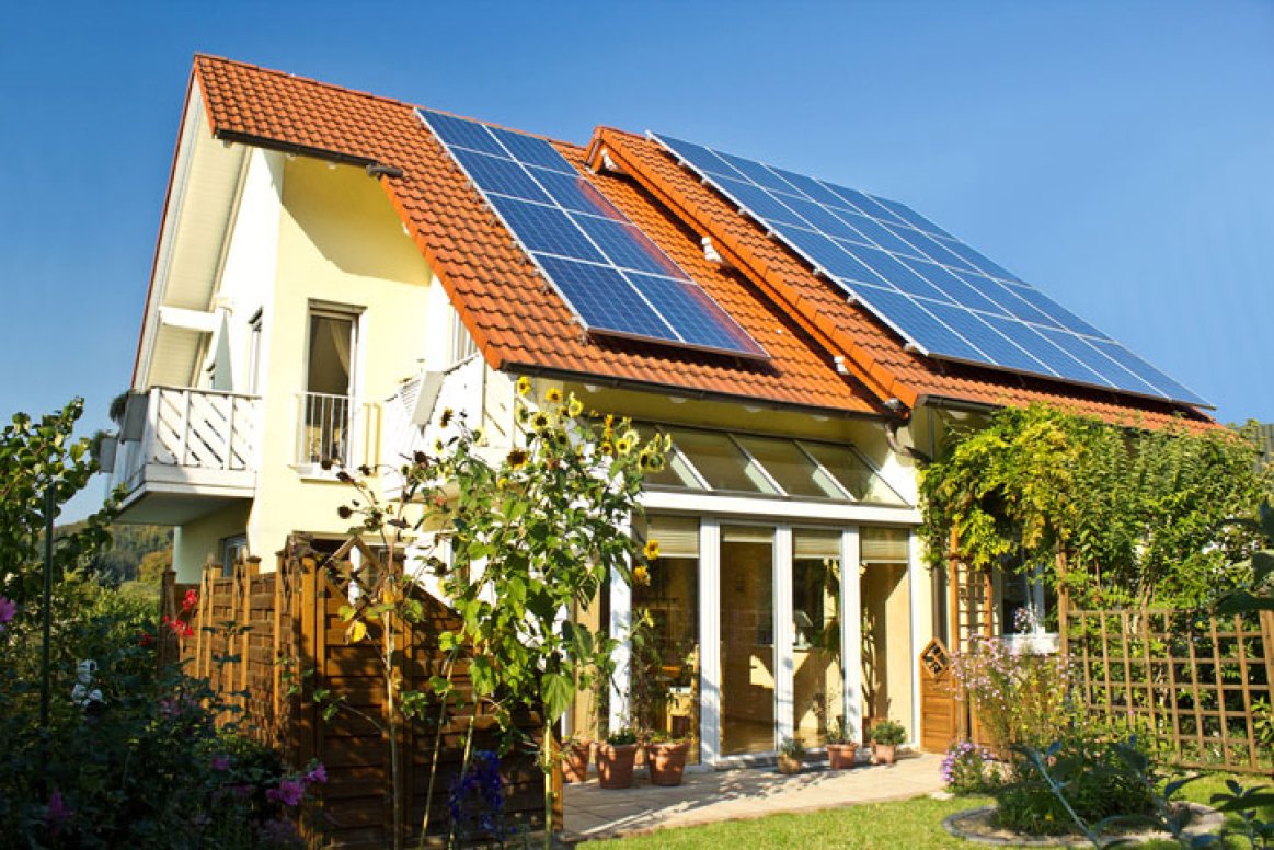 Rustic home with solar panels