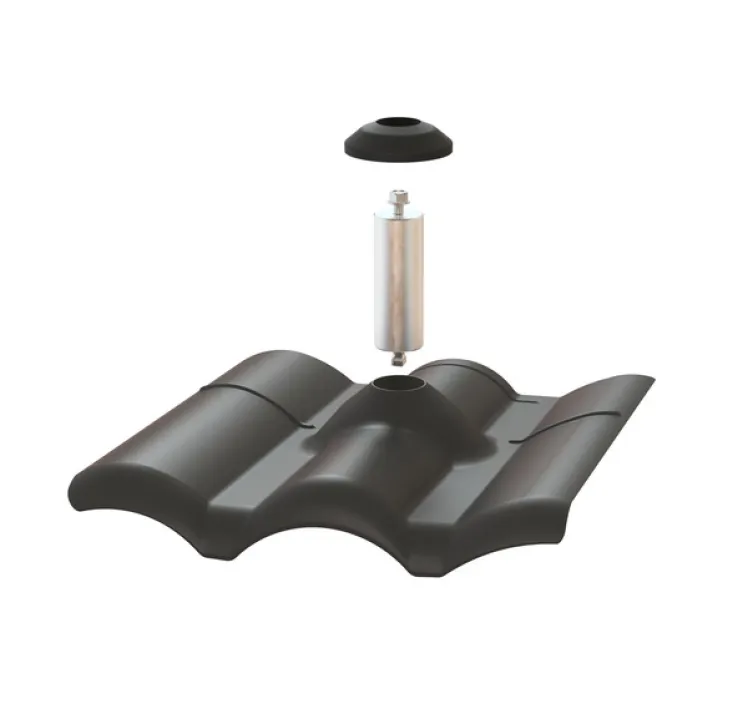 Pegasus Solar W-Tile Flashing w/ Post & EPDM Boot, GA Black, PSTR-FWB0