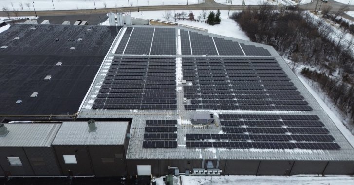 Overhead view of commercial solar installation in Rockford, IL