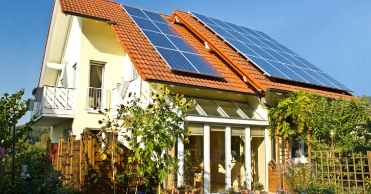 Rustic home with solar panels