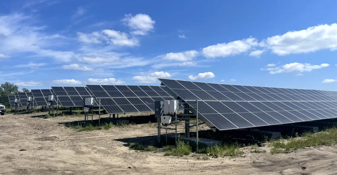 Front view of Ground mount solar array in Des Moines