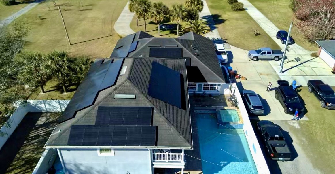 Angled view of solar panels on residential rooftop in Jacksonville.