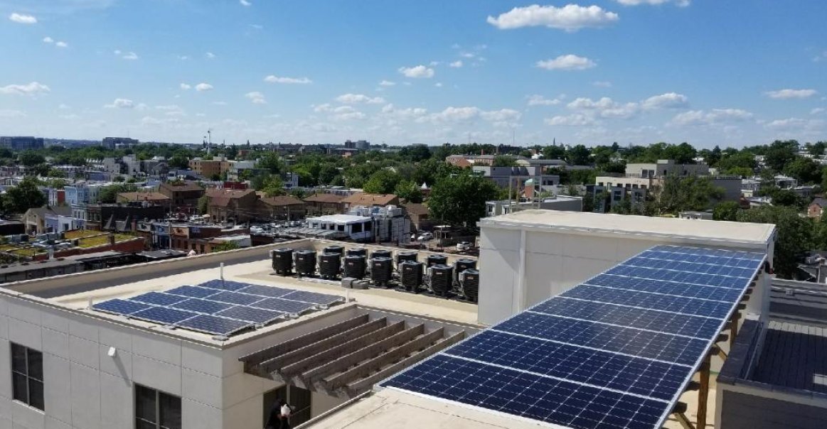 Multi Level Solar Modules on Commercial Roof Multi Level Solar Modules on Commercial Roof