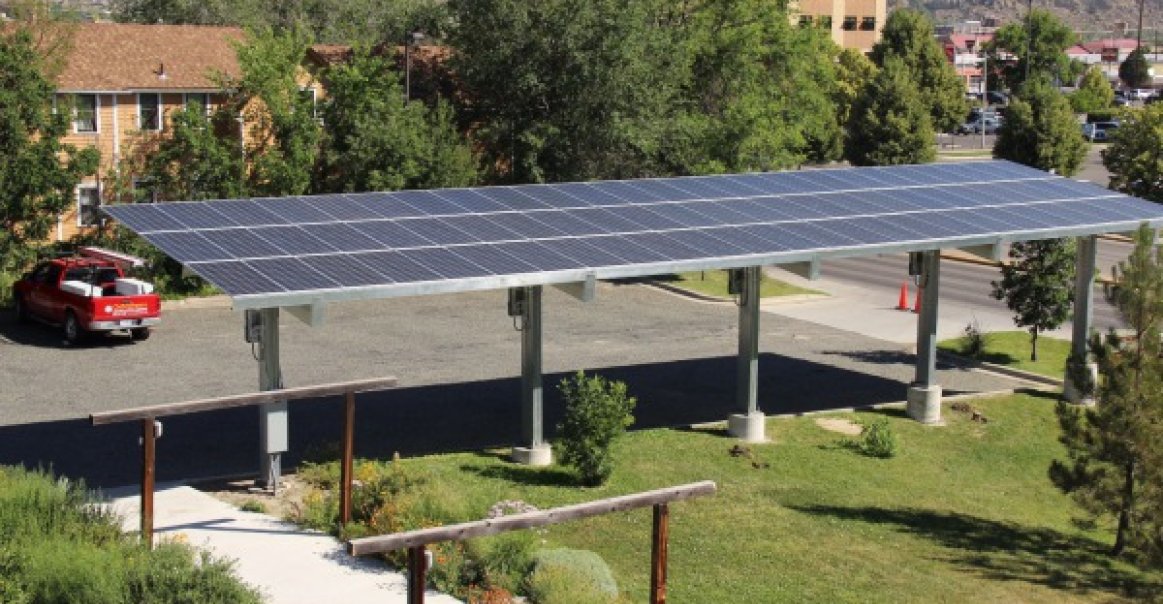 Solar array carport installation project in Montana. Solar array carport installation project in Montana.