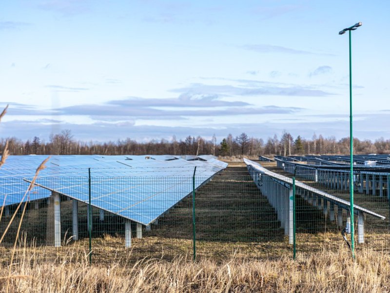 Electrical farm with ground mount solar array installation. 