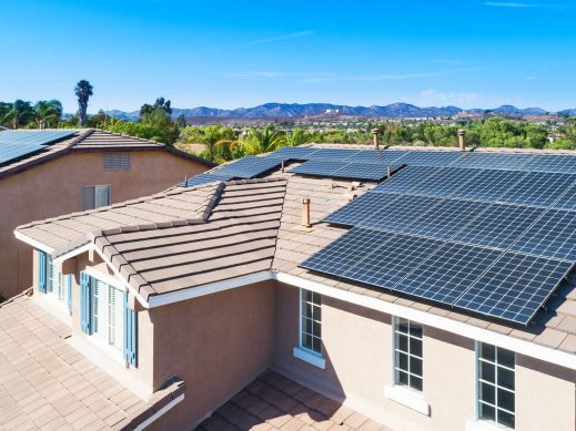Solar Panels on Urban Roof, California