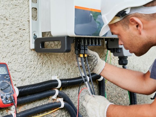 Solar installer working on interconnections. 